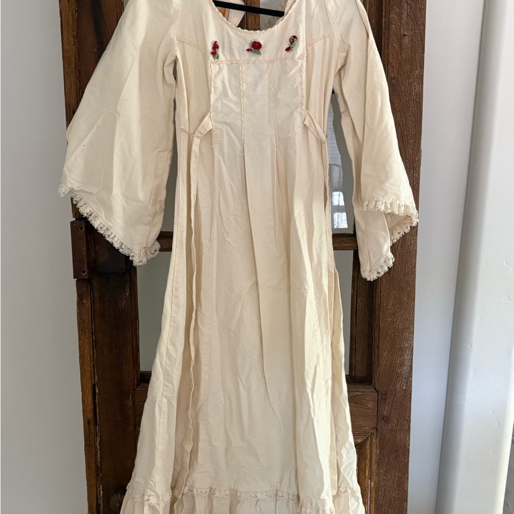 Cream Maxi Dress with Red Rose Embroidery